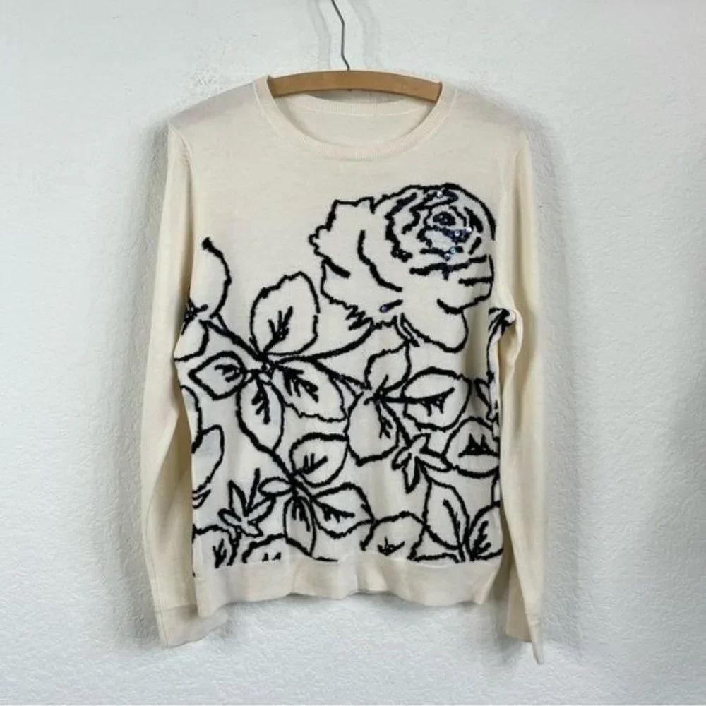Brooks Brothers Merino Will Rose Sequin Sweater - Picture 1 of 5